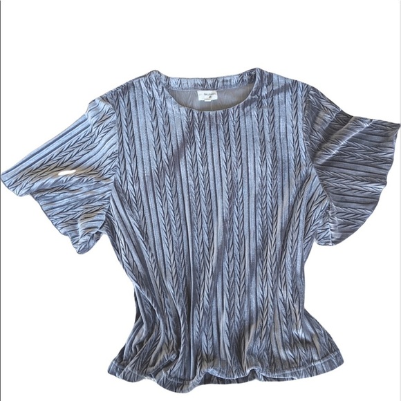 World Market Velvet Pleated Textured Blue Gray Textured Stela Velour Top S/M - Picture 2 of 5